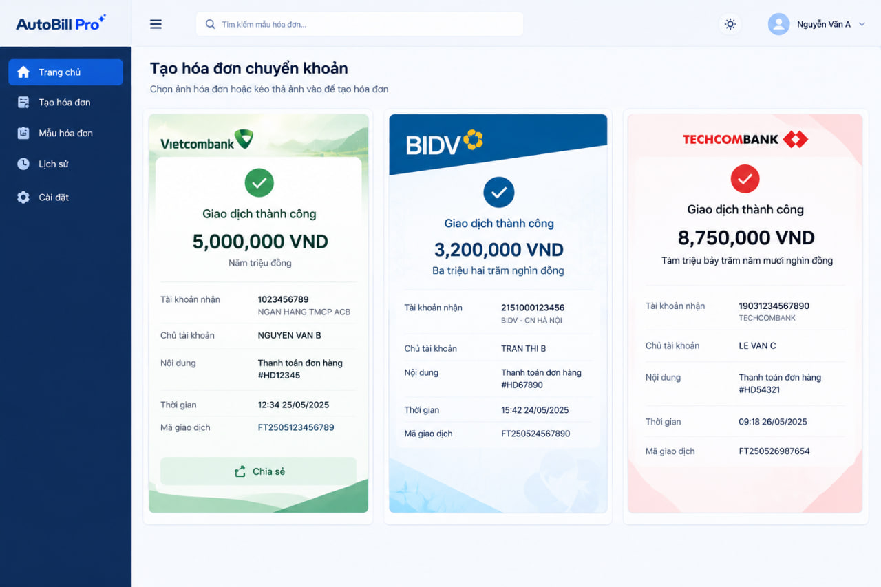 Màn hình tổng quan Auto Bill