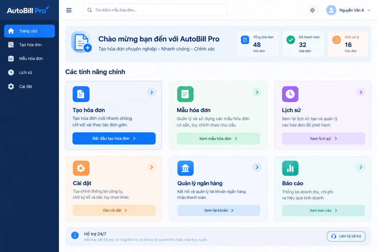 Màn hình tạo hóa đơn Auto Bill